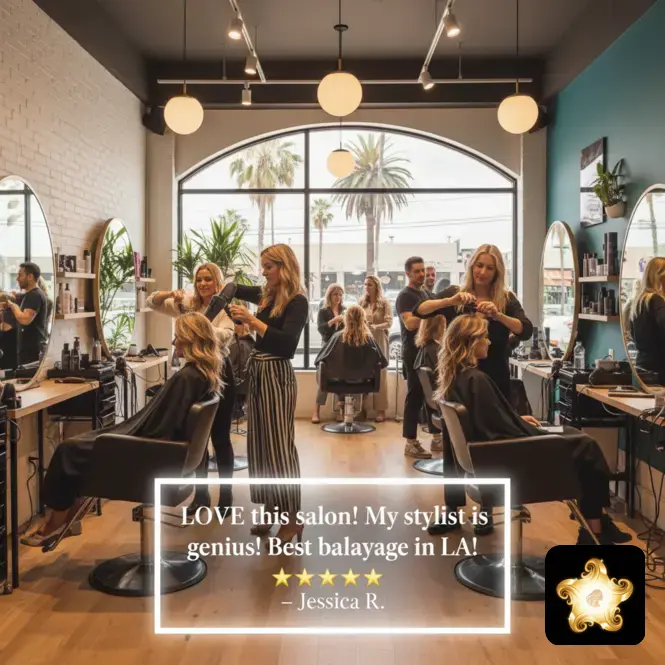 Salon professional looking at positive feedback